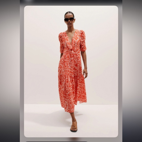 ME+EM Dresses & Skirts - ME+EM | VGUC Cheesecloth Mono Paisley Print Maxi Dress Red Orange Cotton, US 14